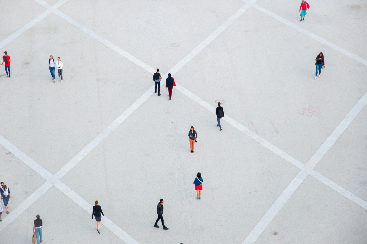 People walking from a bird"s eye view